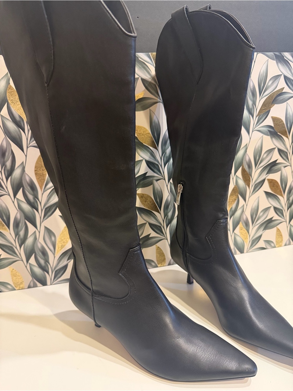 Black Over-the-Knee Pointed Heel Boots